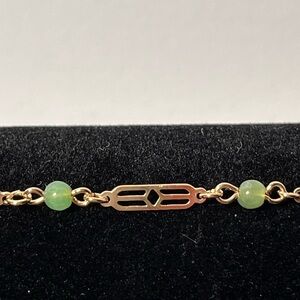 Avon Gold-Tone Link Bracelet with Green Beads